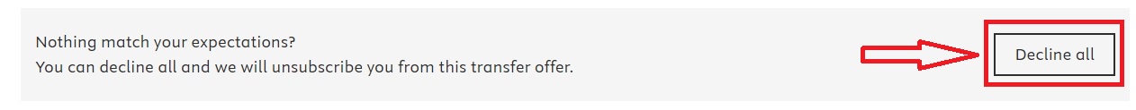 Screen shot of Elsevier's Transfer Your Manuscript suggestions list, highlighting the Decline all option.